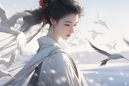 东方之冠东方之美的白鹤少女插画