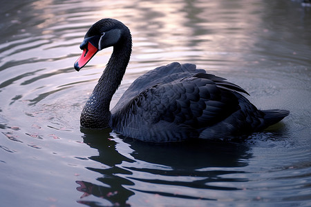 老动黑天鹅在池塘中游动背景