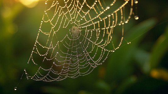 早晨露珠中的蜘蛛网高清图片