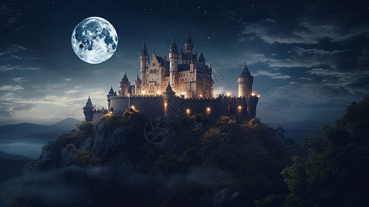 昏暗天空下的城堡背景图片