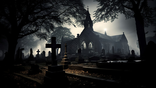 教堂外的墓地背景图片