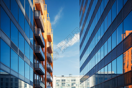 现代城市中的玻璃幕墙建筑高清图片
