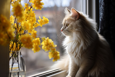窗台上乖巧可爱的宠物猫咪背景图片