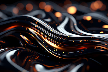 流体形态黑白金色的抽象流体设计图片