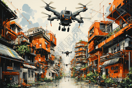 未来都市无人机背景图片
