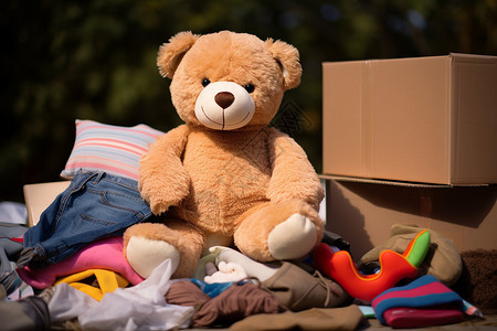 捐赠衣服捐赠的泰迪熊背景