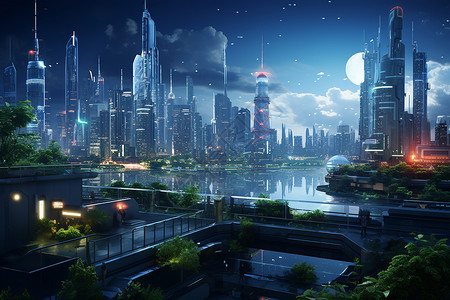 夜幕下的未来之城背景图片