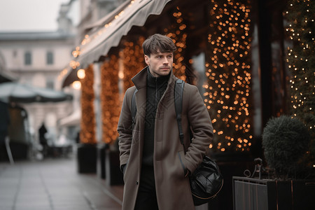 冬季街头的时髦男子背景图片