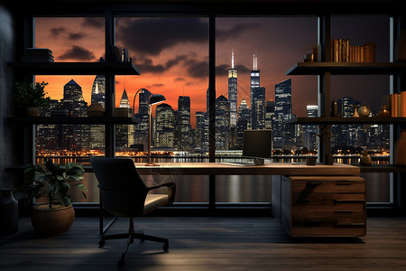 落地窗商务夜幕下的城市风景背景