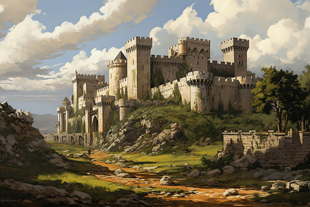 白云下的城堡背景图片