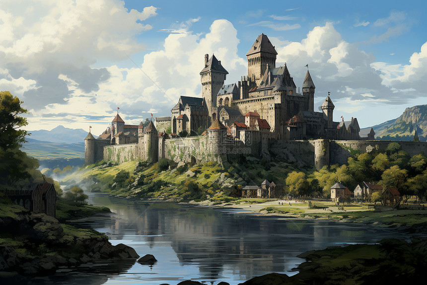 湖边的城堡图片