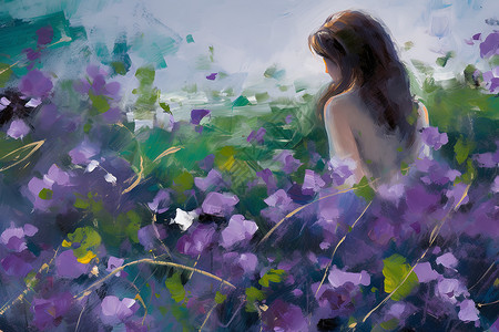 美丽的紫色花紫色花从中的女士插画