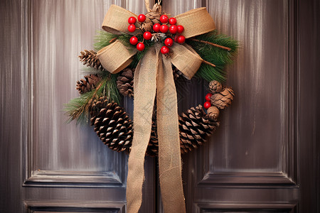 门上的圣诞装饰背景图片