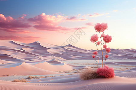 荒凉戈壁傍晚的粉色调沙漠设计图片