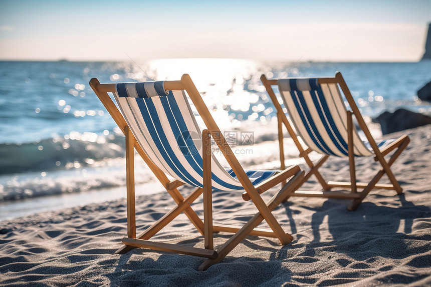 夏日沙滩椅上的美丽景色图片