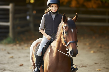 小女孩骑马在栅栏区内背景图片