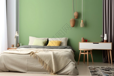 绿墙ps素材优雅别致的卧室背景