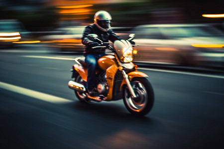 在城市道路上骑摩托高清图片