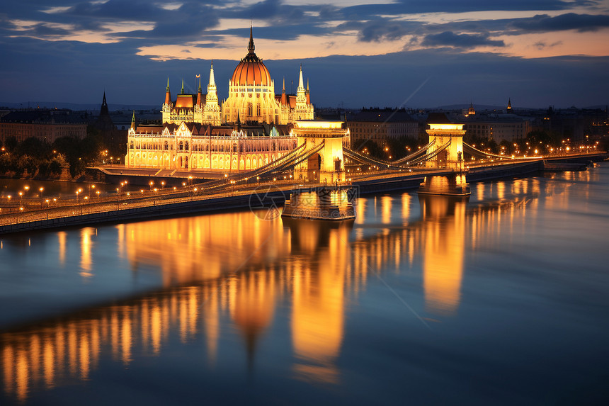 繁华的布达佩斯夜晚城市建筑景观图片