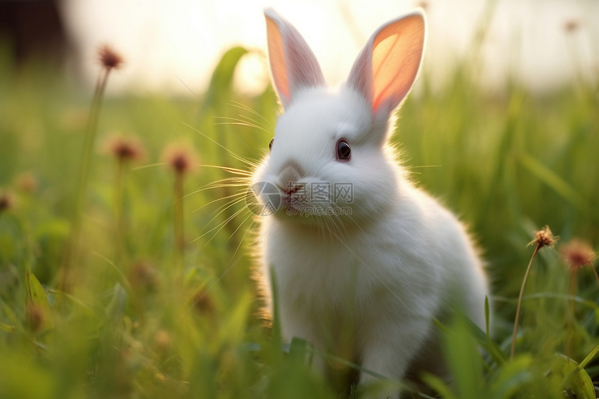 草地上可爱的小白兔图片