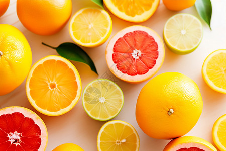 新鲜采摘的柑橘柠檬背景图片