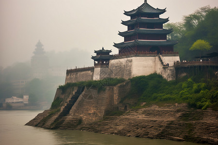 河边的雄伟建筑背景图片