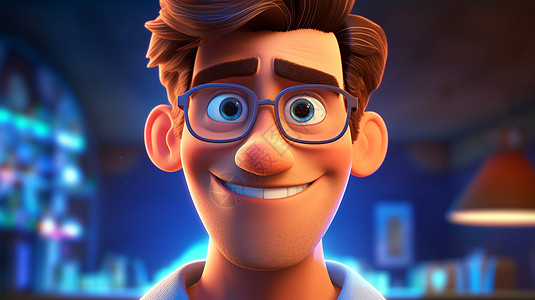 戴眼镜的男子立体动画肖像背景图片