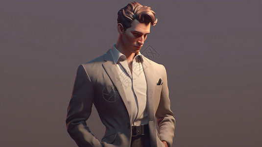 插图动画高雅英俊的西装绅士背景