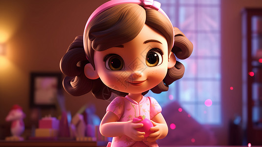 粉色系装扮的卡通立体女孩背景图片