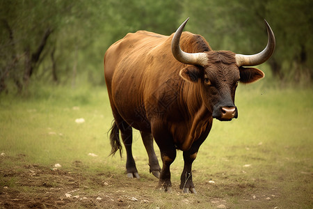 草地上凶猛的斗牛背景图片