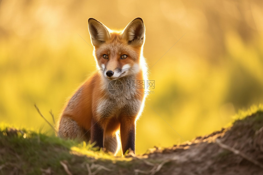 野外草地上的红狐狸图片