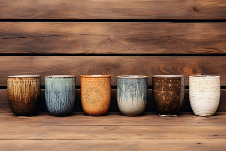 桌面上复古的日式陶瓷杯高清图片