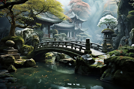 中国园林的建筑风景背景图片