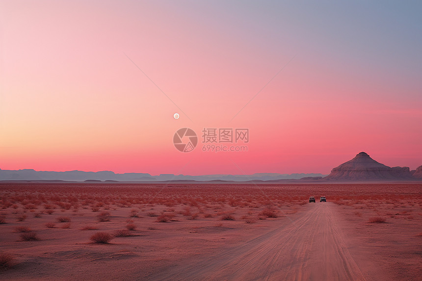 粉红黄昏的沙漠之旅图片