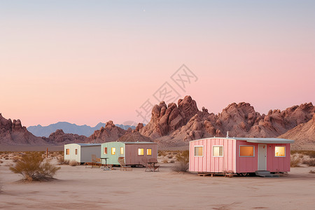 粉色光柔和暮光落日沙漠景色背景