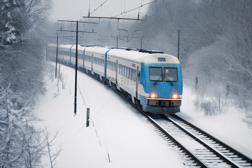 冬日森林中的火车图片