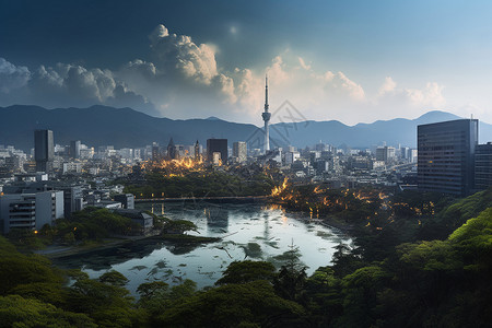 广岛的城市景观背景图片