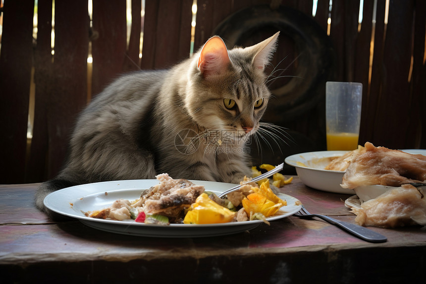 享受美食的猫咪图片