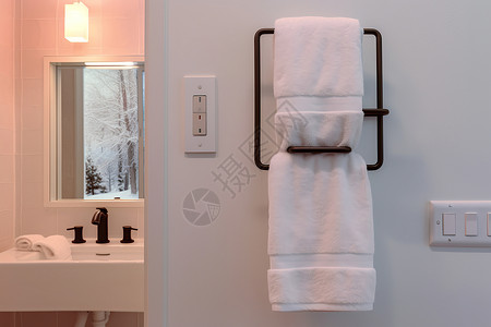 浴室里摆放的毛巾背景图片