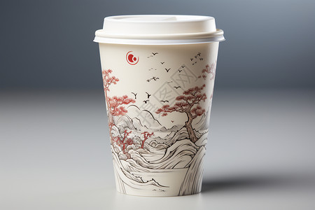 河流图案咖啡杯上的传统图案背景
