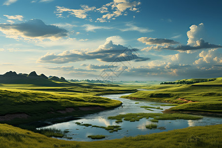 草原清澈的河流背景图片