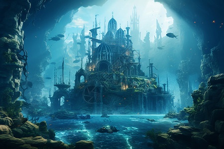 海底的城市建筑背景图片