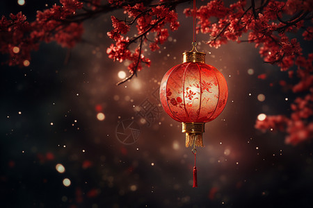 圆形莲花灯笼树上的红色灯笼背景