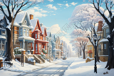 小城拥抱大雪背景图片