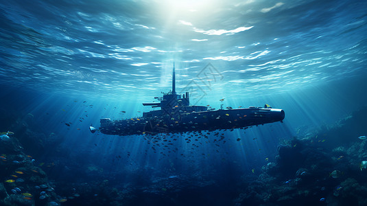 海洋中的一艘潜艇背景图片