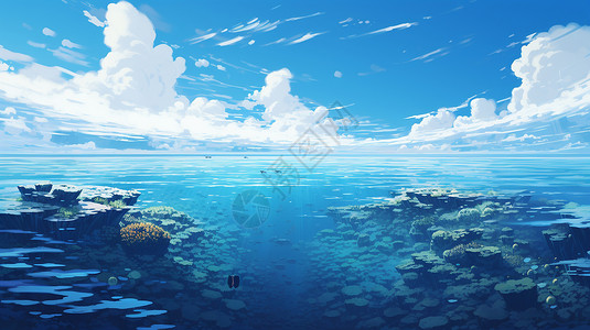 哑光绘画蔚蓝海洋插画
