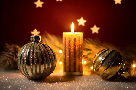 圣诞之夜圣诞蜡烛装饰高清图片