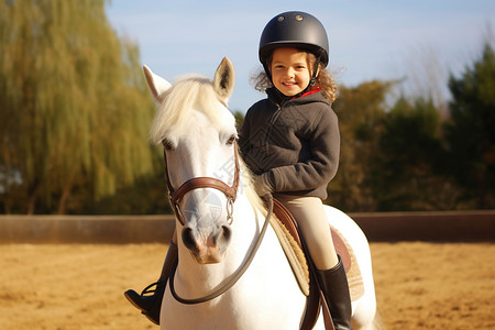 女孩骑白马可爱骑小马高清图片