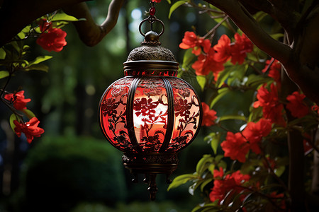 花园里的红灯笼背景图片