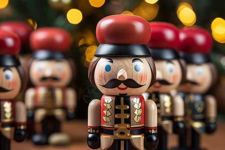 胡桃夹圣诞树旁一群玩具士兵背景
